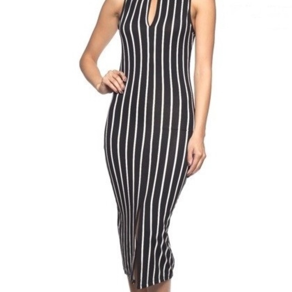 New Black Pin Stripe Keyhole Dress - Picture 2 of 5